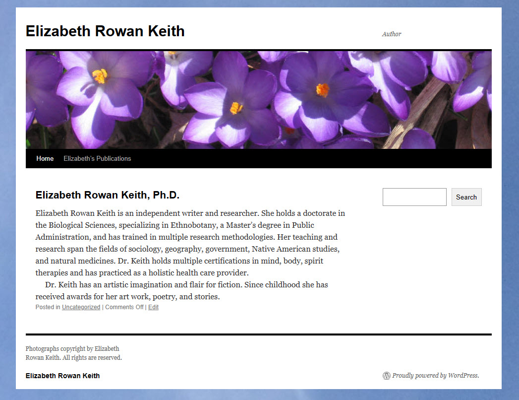 Elizabeth Rowan Keith web page image